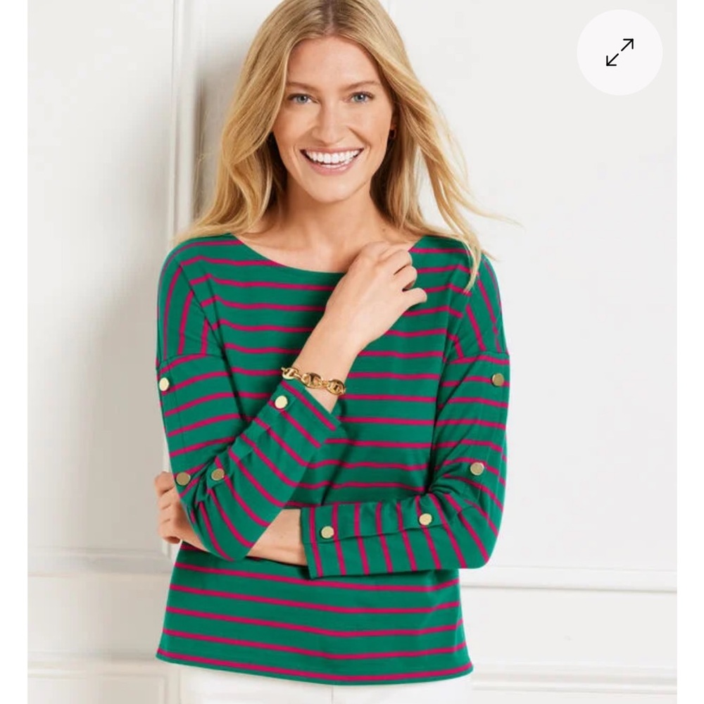 Talbots green pink striped 3/4 shirt